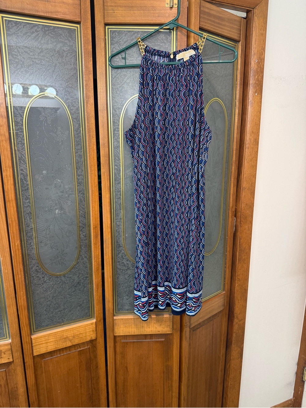 MICHAEL KORS LADIES Sleeveless Navy Multi-Color Patterned Shift Dress, LIKE NEW
